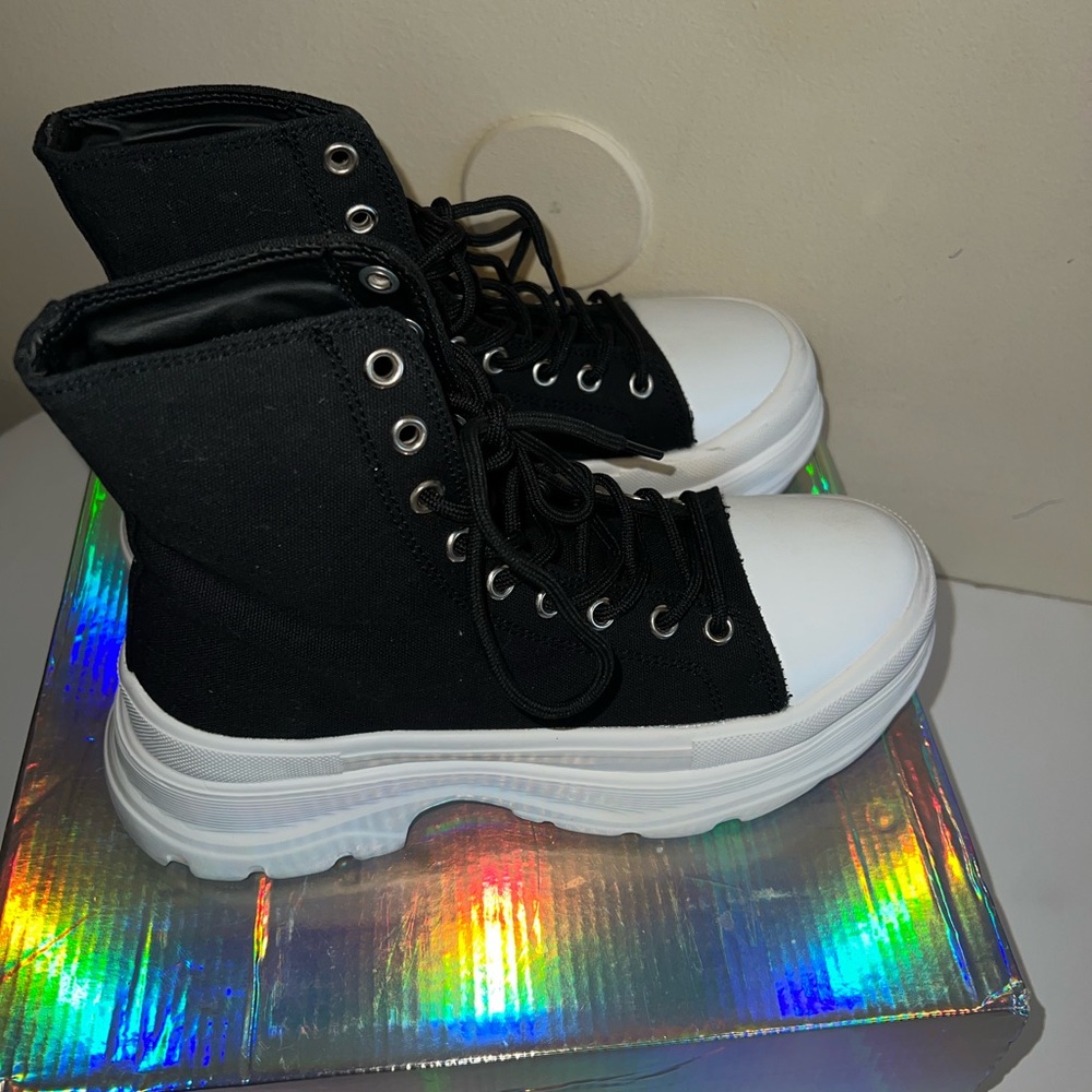 Stylish Black and White High-Top Sneakers